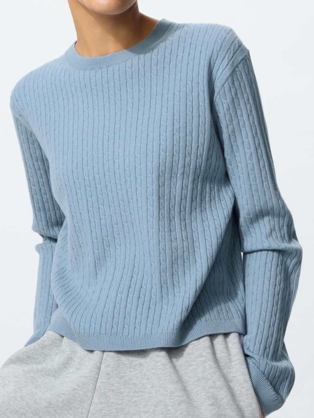 Uniqlo Light Blue Cable-Knit Crewneck Sweater - Women XXL